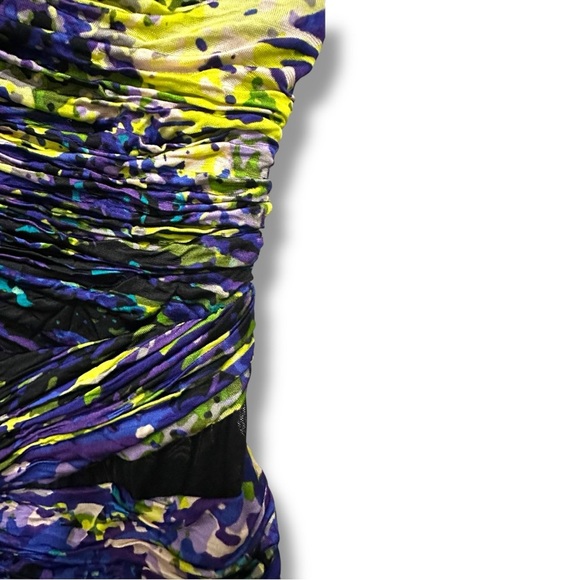 253 BCBGMAXAZRIA Runway |NWOT Purple One Shoulder Mesh Ruched Mini Dress (Sz XS) - Picture 5 of 16